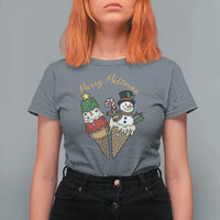 Christmas In July Ice Cream Snowman Graphic T Shirt For Women Merry Meltmas