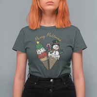 Christmas In July Ice Cream Snowman Graphic T Shirt For Women Merry Meltmas