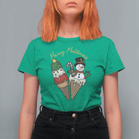Christmas In July Ice Cream Snowman Graphic T Shirt For Women Merry Meltmas
