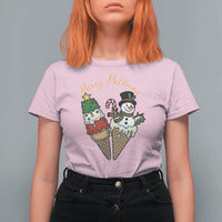 Christmas In July Ice Cream Snowman Graphic T Shirt For Women Merry Meltmas