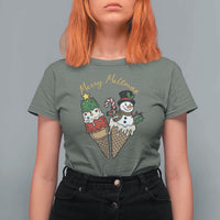 Christmas In July Ice Cream Snowman Graphic T Shirt For Women Merry Meltmas