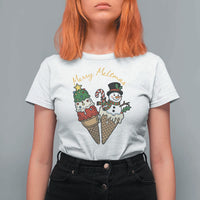 Christmas In July Ice Cream Snowman Graphic T Shirt For Women Merry Meltmas