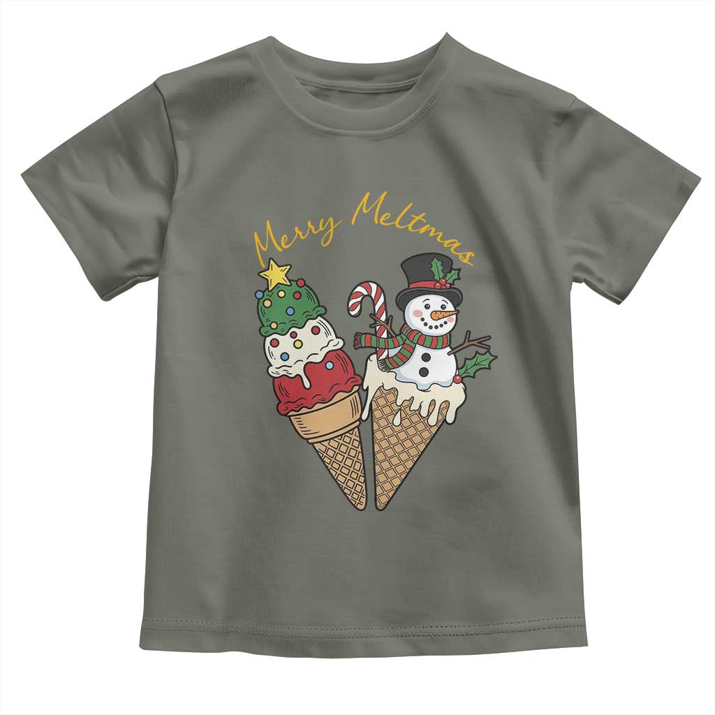 Christmas In July Ice Cream Snowman Graphic Toddler T Shirt Merry Meltmas