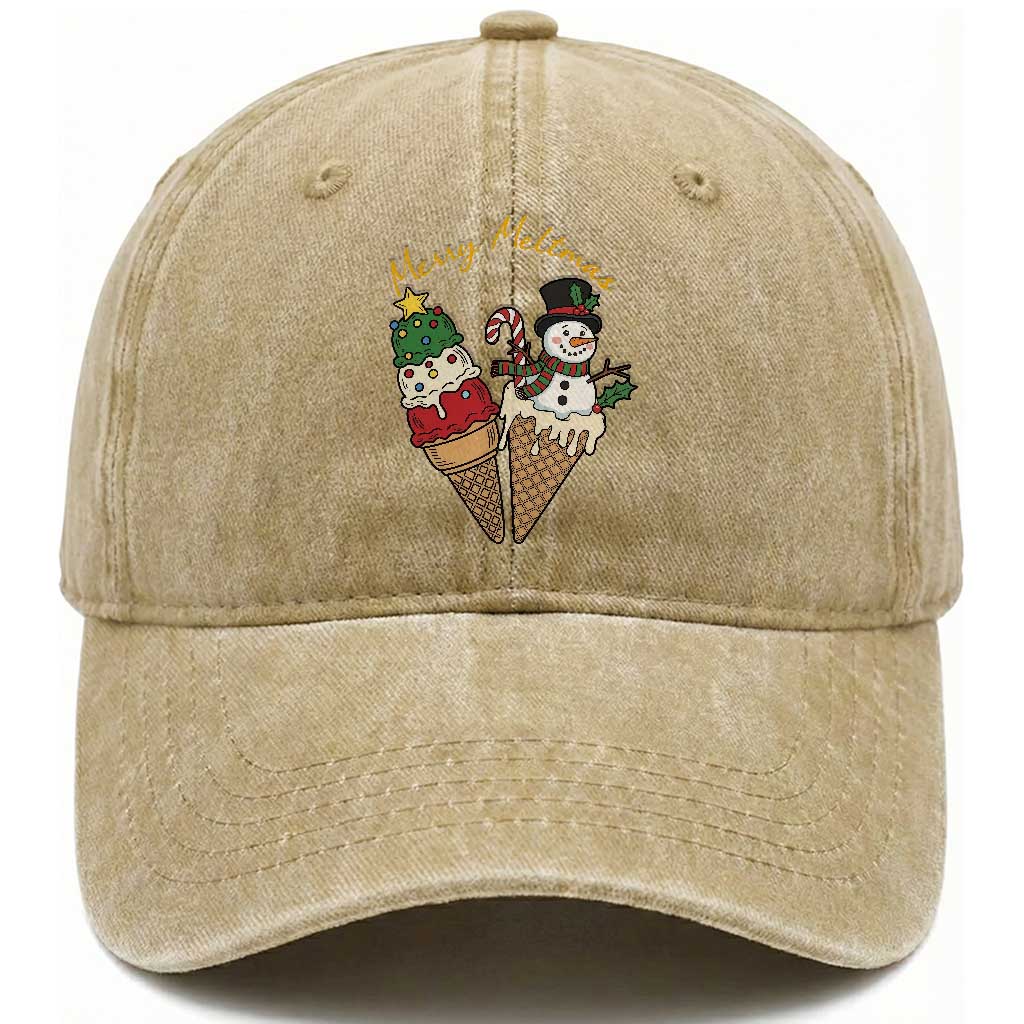 Christmas In July Ice Cream Snowman Graphic Washed Cotton Baseball Cap Merry Meltmas