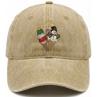 Christmas In July Ice Cream Snowman Graphic Washed Cotton Baseball Cap Merry Meltmas
