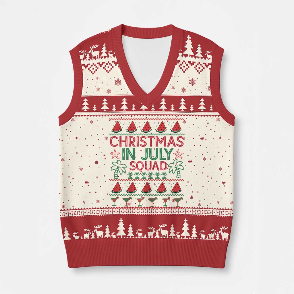 Christmas In July Squad V-Neck Knit Sweater Vest Tropical Beach Party Graphic