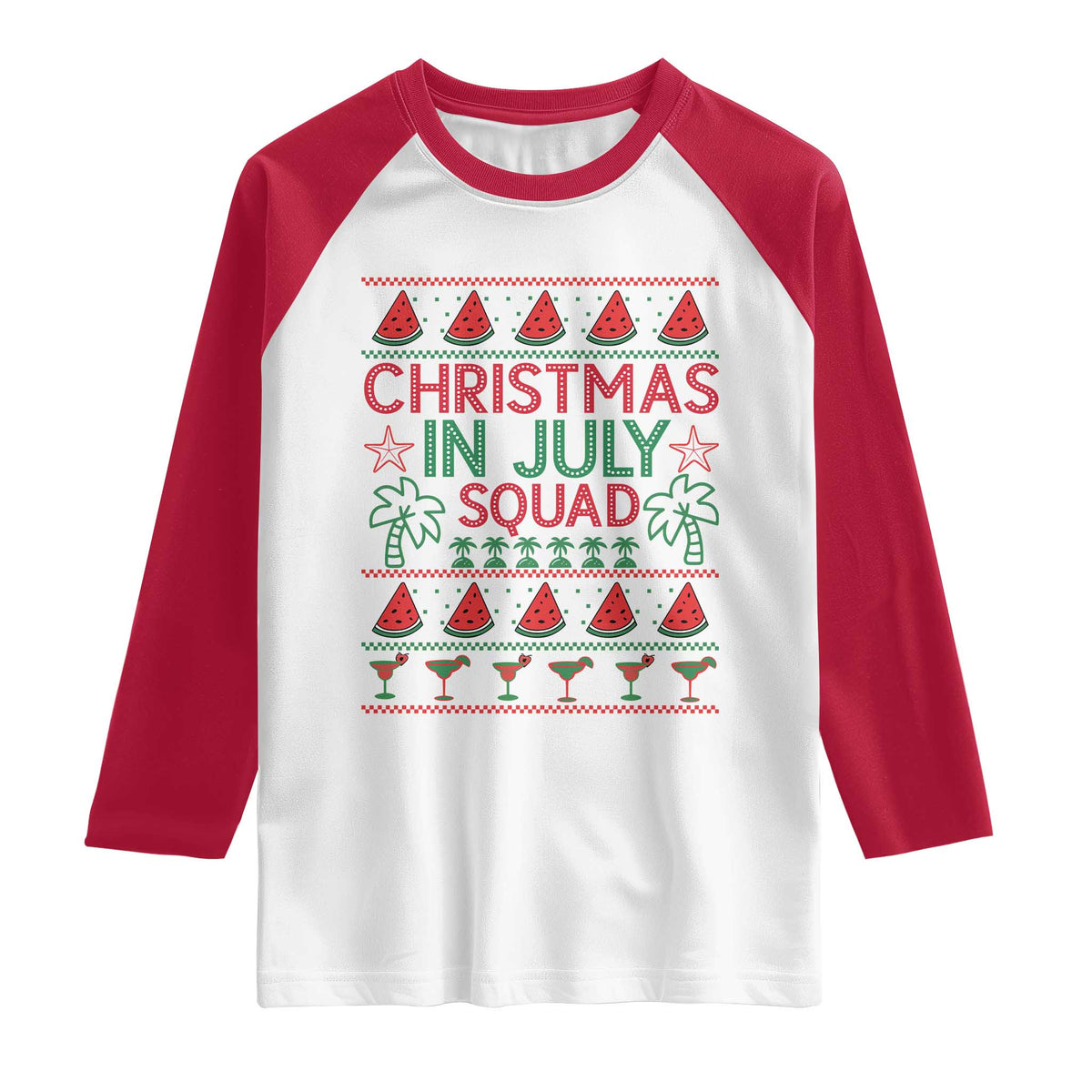 Christmas In July Squad Raglan Shirt Tropical Beach Party Graphic