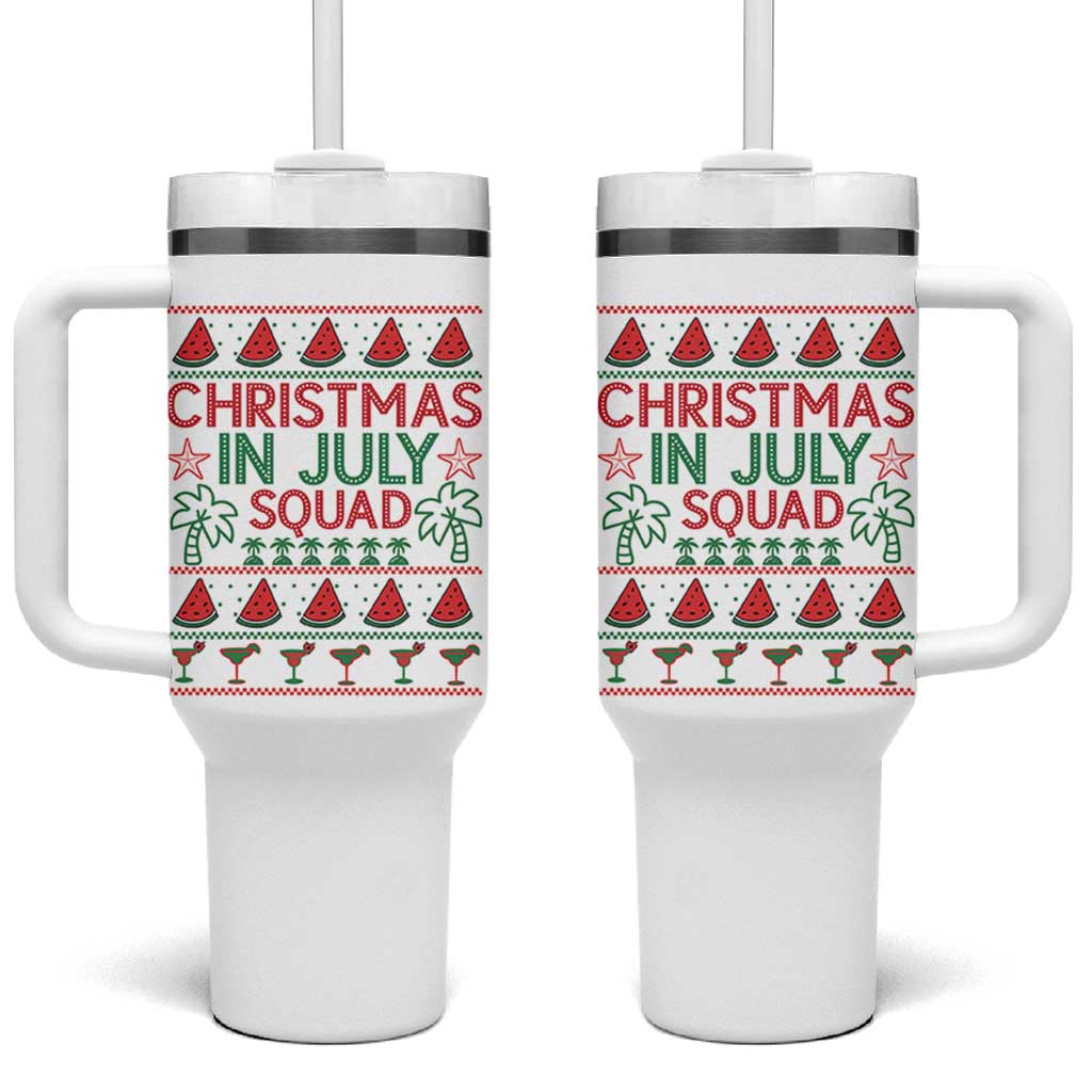 Christmas In July Squad Tumbler With Handle Tropical Beach Party Graphic