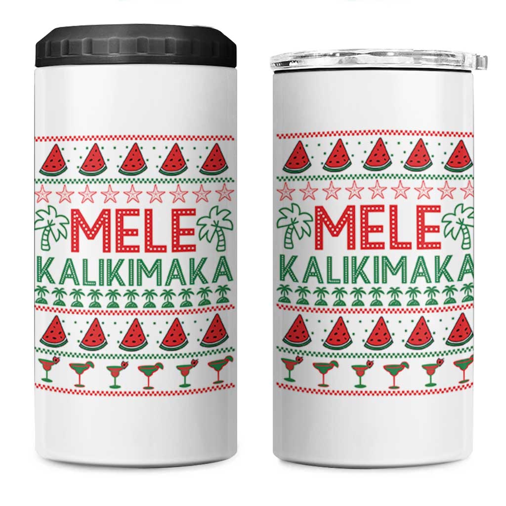 Mele Kalikimaka 4 in 1 Can Cooler Tumbler Hawaiian Ugly Christmas Sweater