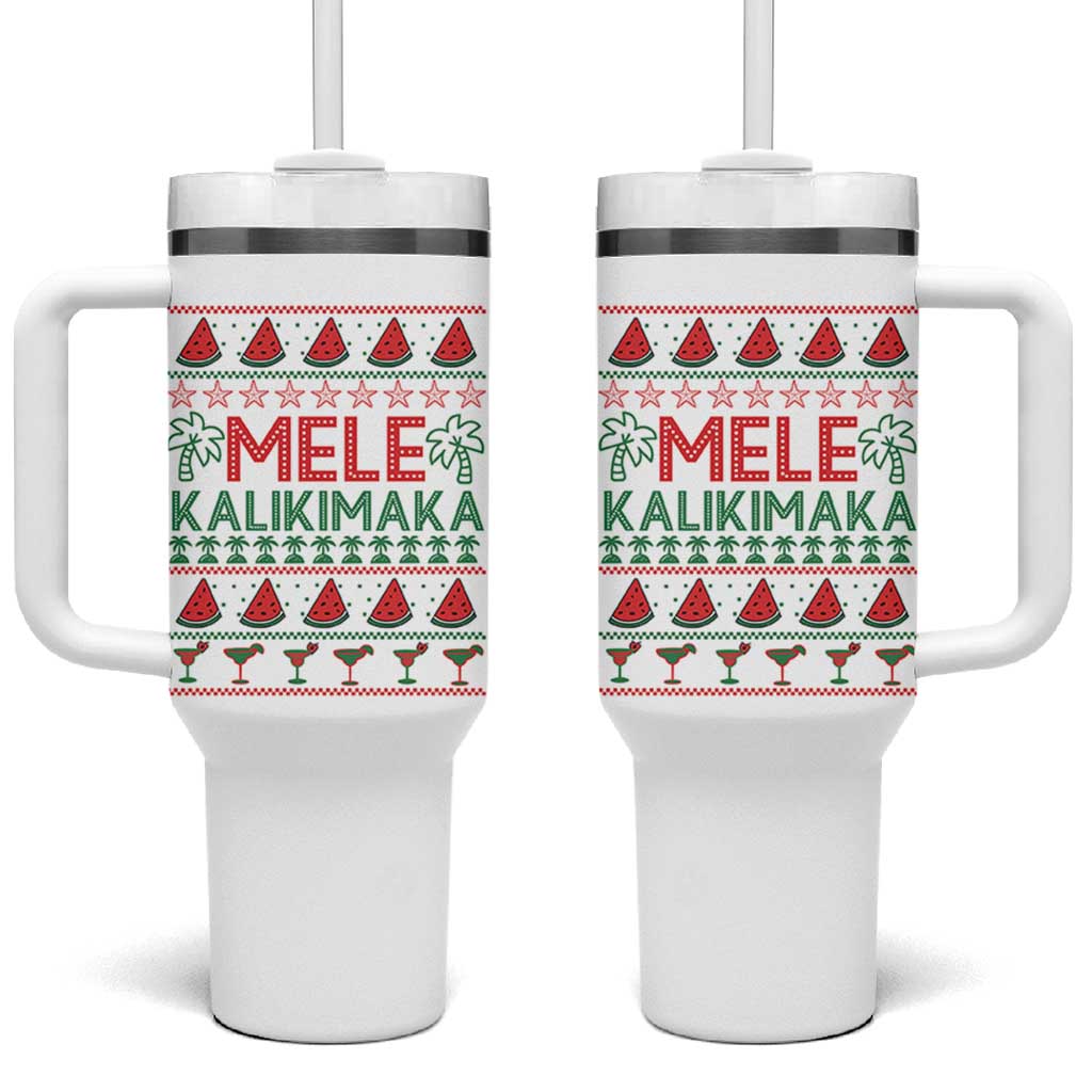 Mele Kalikimaka Tumbler With Handle Hawaiian Ugly Christmas Sweater