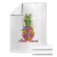 Tropical Floral Pineapple Aloha Hawaii Throw Blanket Hawaiian Island Vacation Graphic