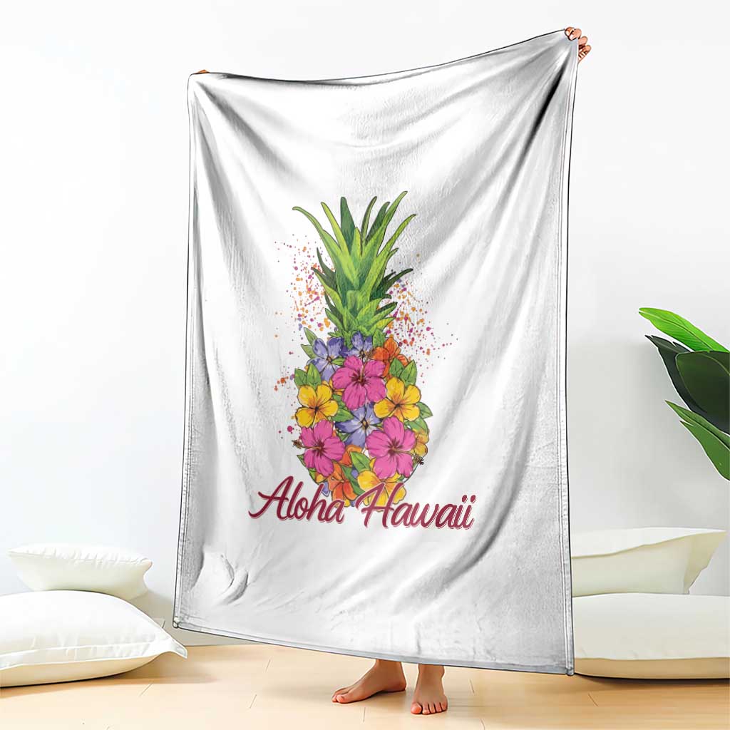 Tropical Floral Pineapple Aloha Hawaii Throw Blanket Hawaiian Island Vacation Graphic