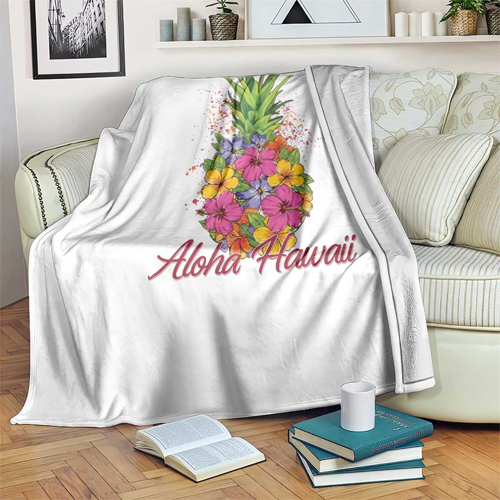 Tropical Floral Pineapple Aloha Hawaii Throw Blanket Hawaiian Island Vacation Graphic