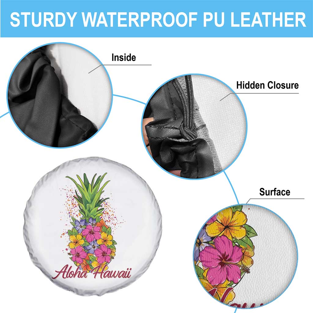 Tropical Floral Pineapple Aloha Hawaii Spare Tire Cover Hawaiian Island Vacation Graphic