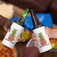 Tropical Floral Pineapple Aloha Hawaii 4 in 1 Can Cooler Tumbler Hawaiian Island Vacation Graphic
