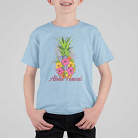 Tropical Floral Pineapple Aloha Hawaii T Shirt For Kid Hawaiian Island Vacation Graphic