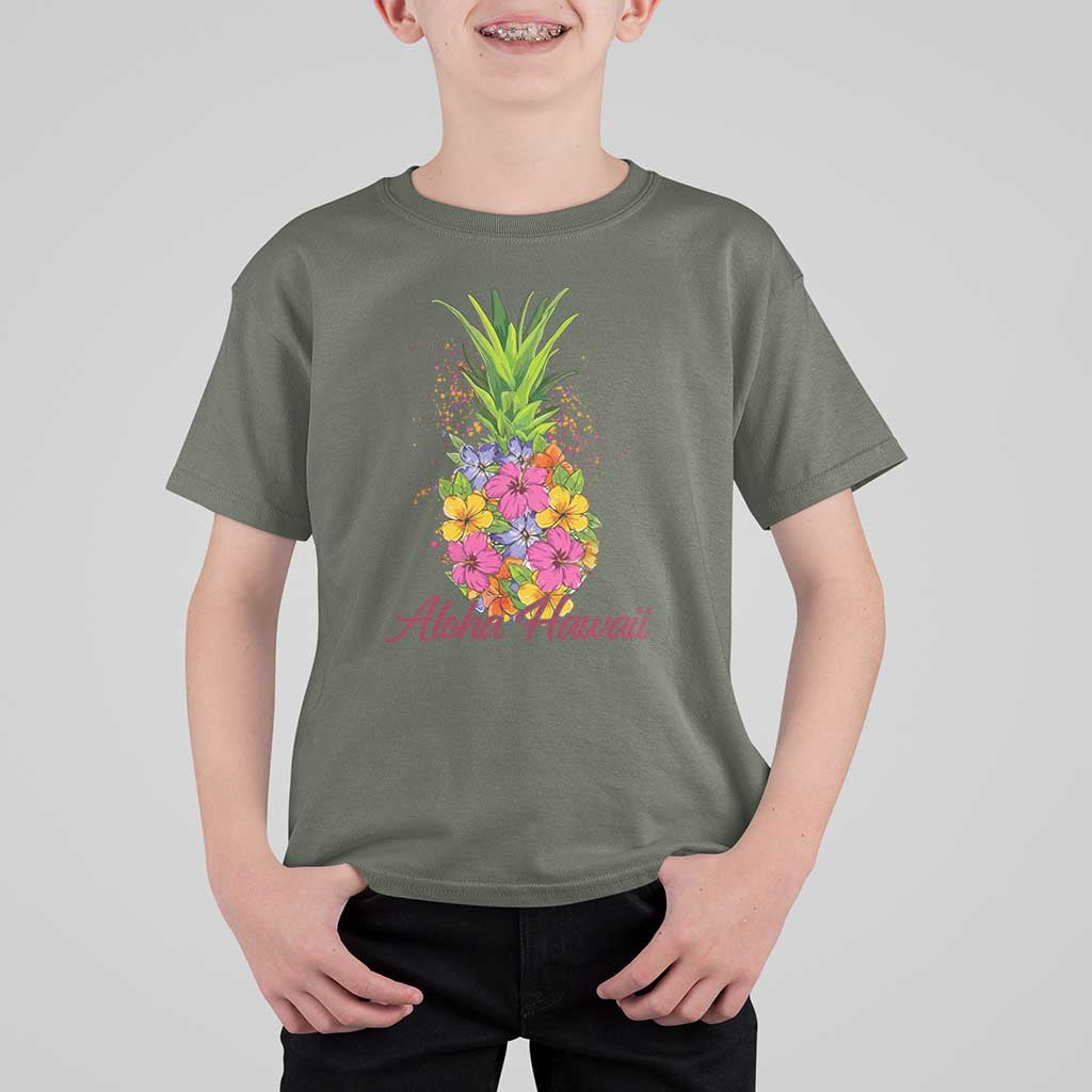 Tropical Floral Pineapple Aloha Hawaii T Shirt For Kid Hawaiian Island Vacation Graphic