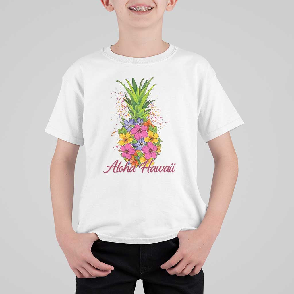 Tropical Floral Pineapple Aloha Hawaii T Shirt For Kid Hawaiian Island Vacation Graphic