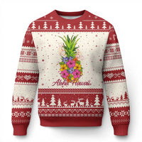 Tropical Floral Pineapple Aloha Hawaii Ugly Christmas Sweater Hawaiian Island Vacation Graphic