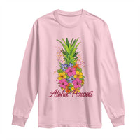 Tropical Floral Pineapple Aloha Hawaii Long Sleeve Shirt Hawaiian Island Vacation Graphic