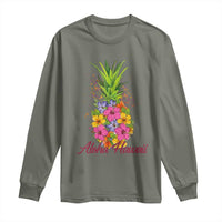 Tropical Floral Pineapple Aloha Hawaii Long Sleeve Shirt Hawaiian Island Vacation Graphic