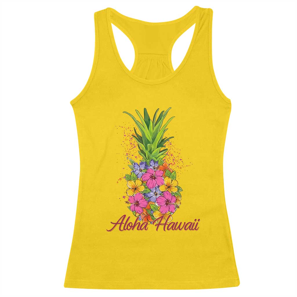 Tropical Floral Pineapple Aloha Hawaii Racerback Tank Top Hawaiian Island Vacation Graphic