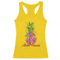 Tropical Floral Pineapple Aloha Hawaii Racerback Tank Top Hawaiian Island Vacation Graphic