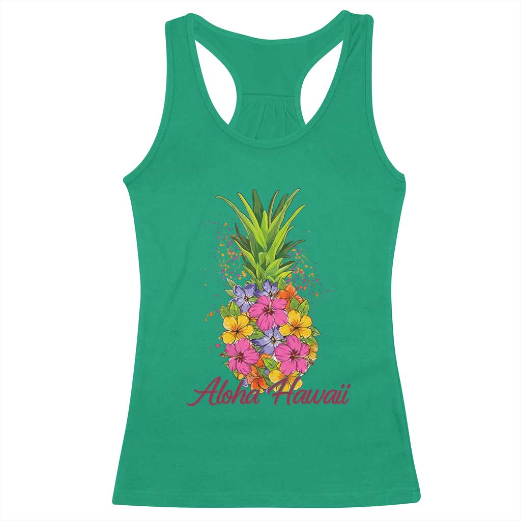 Tropical Floral Pineapple Aloha Hawaii Racerback Tank Top Hawaiian Island Vacation Graphic