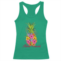 Tropical Floral Pineapple Aloha Hawaii Racerback Tank Top Hawaiian Island Vacation Graphic