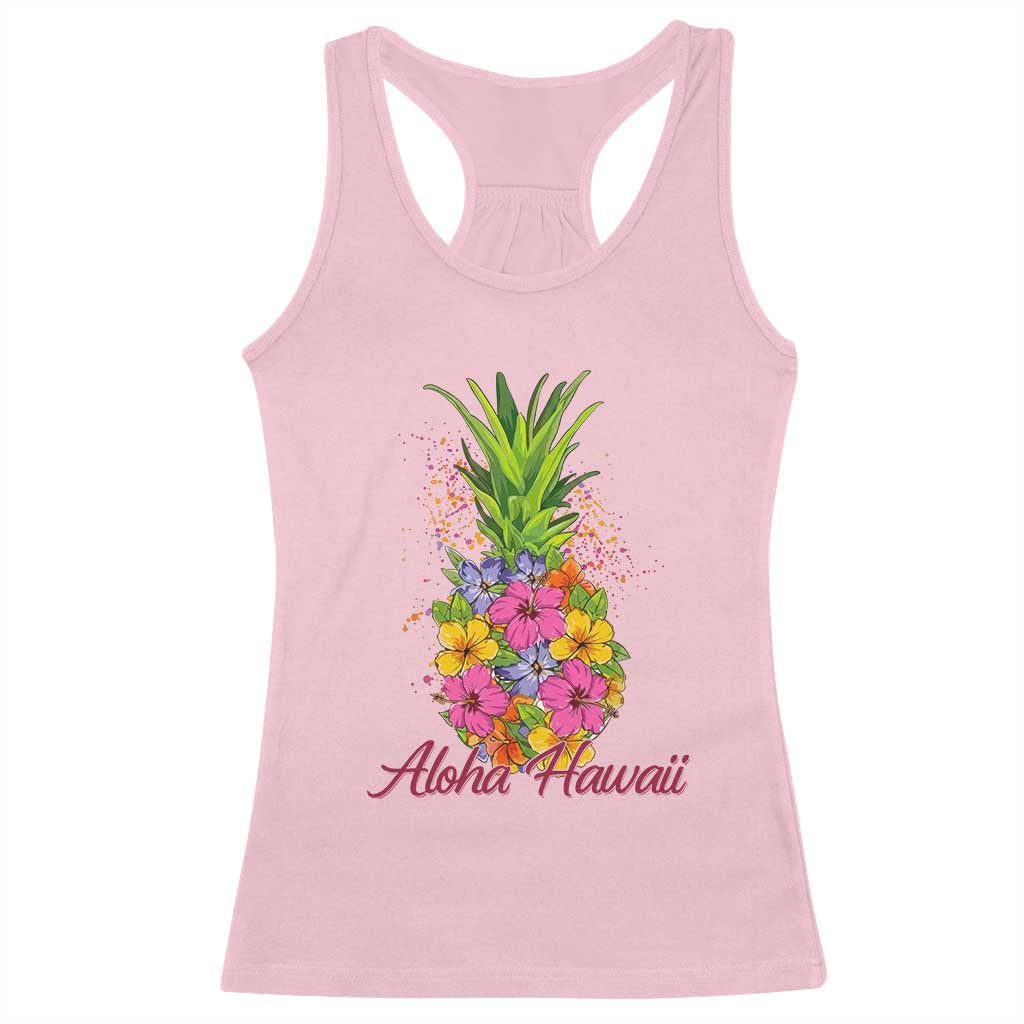 Tropical Floral Pineapple Aloha Hawaii Racerback Tank Top Hawaiian Island Vacation Graphic