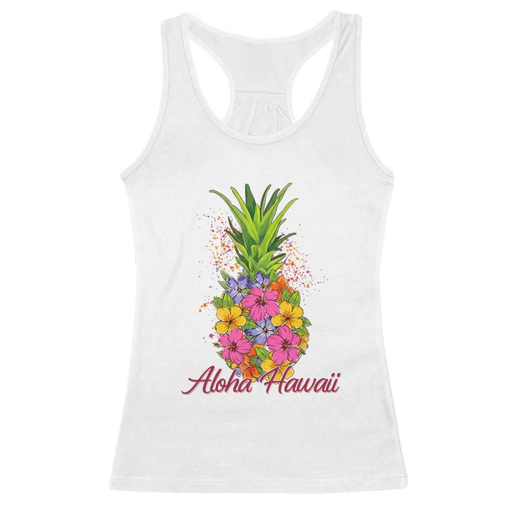 Tropical Floral Pineapple Aloha Hawaii Racerback Tank Top Hawaiian Island Vacation Graphic
