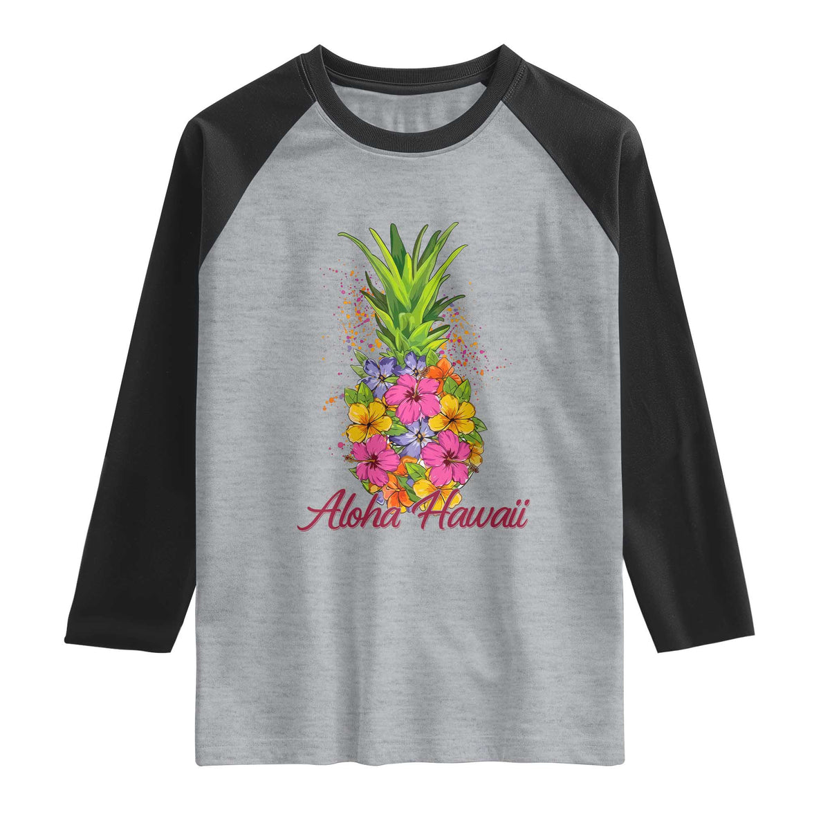 Tropical Floral Pineapple Aloha Hawaii Raglan Shirt Hawaiian Island Vacation Graphic