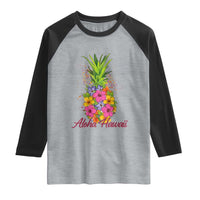 Tropical Floral Pineapple Aloha Hawaii Raglan Shirt Hawaiian Island Vacation Graphic