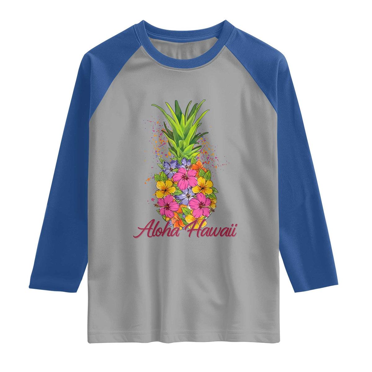 Tropical Floral Pineapple Aloha Hawaii Raglan Shirt Hawaiian Island Vacation Graphic