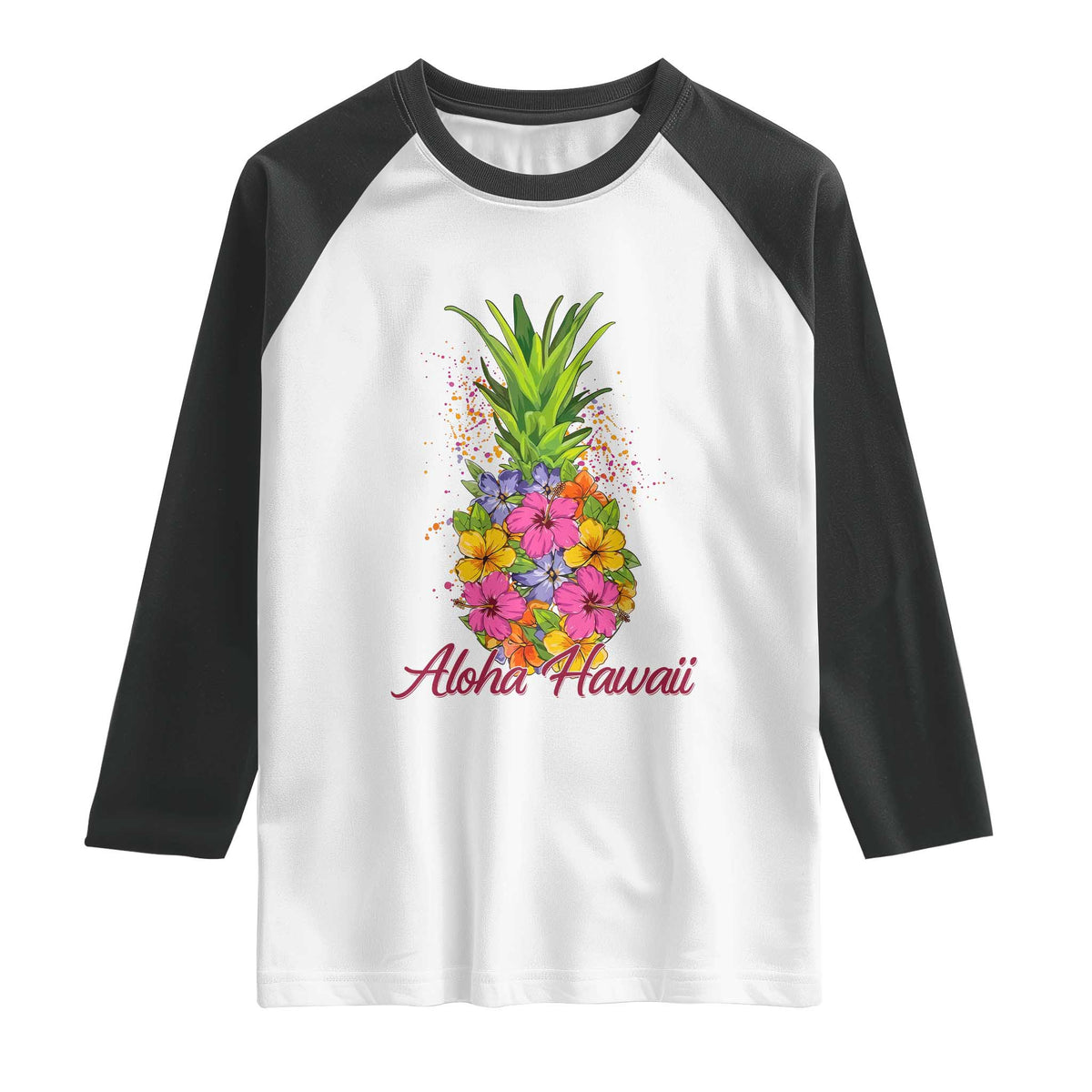 Tropical Floral Pineapple Aloha Hawaii Raglan Shirt Hawaiian Island Vacation Graphic