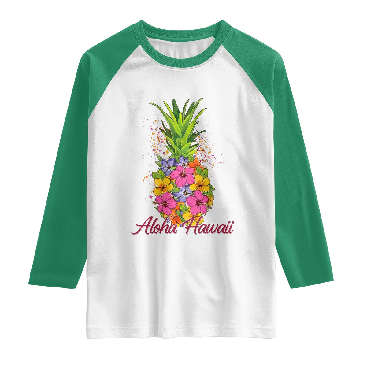 Tropical Floral Pineapple Aloha Hawaii Raglan Shirt Hawaiian Island Vacation Graphic