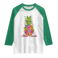 Tropical Floral Pineapple Aloha Hawaii Raglan Shirt Hawaiian Island Vacation Graphic