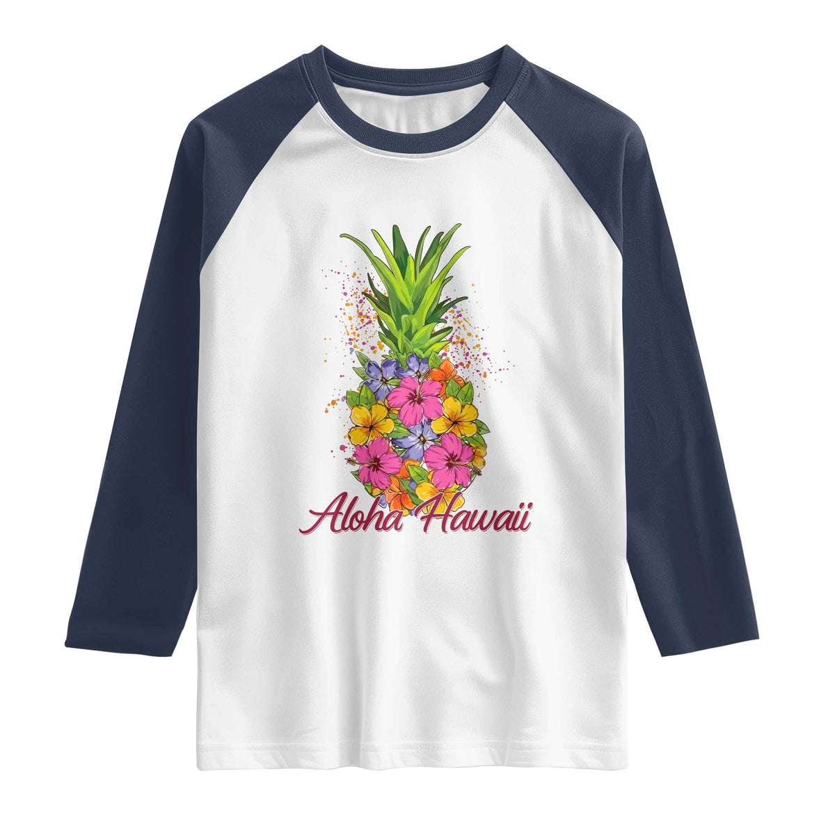 Tropical Floral Pineapple Aloha Hawaii Raglan Shirt Hawaiian Island Vacation Graphic