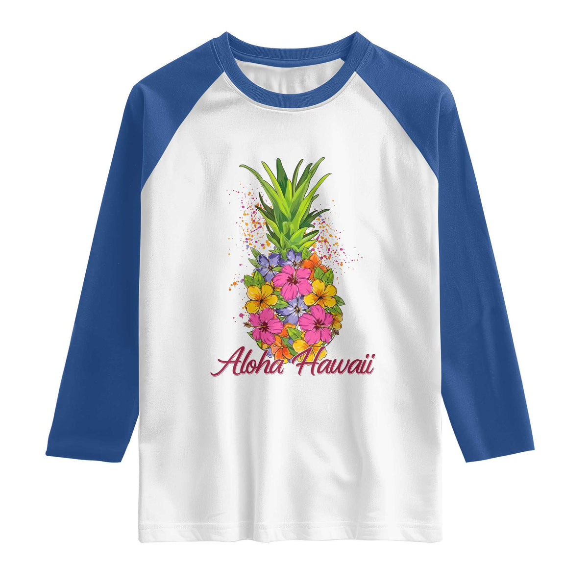 Tropical Floral Pineapple Aloha Hawaii Raglan Shirt Hawaiian Island Vacation Graphic