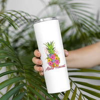 Tropical Floral Pineapple Aloha Hawaii Skinny Tumbler Hawaiian Island Vacation Graphic