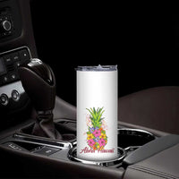Tropical Floral Pineapple Aloha Hawaii Skinny Tumbler Hawaiian Island Vacation Graphic