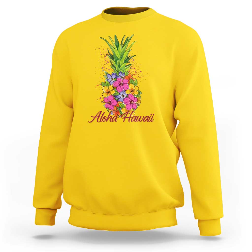 Tropical Floral Pineapple Aloha Hawaii Sweatshirt Hawaiian Island Vacation Graphic