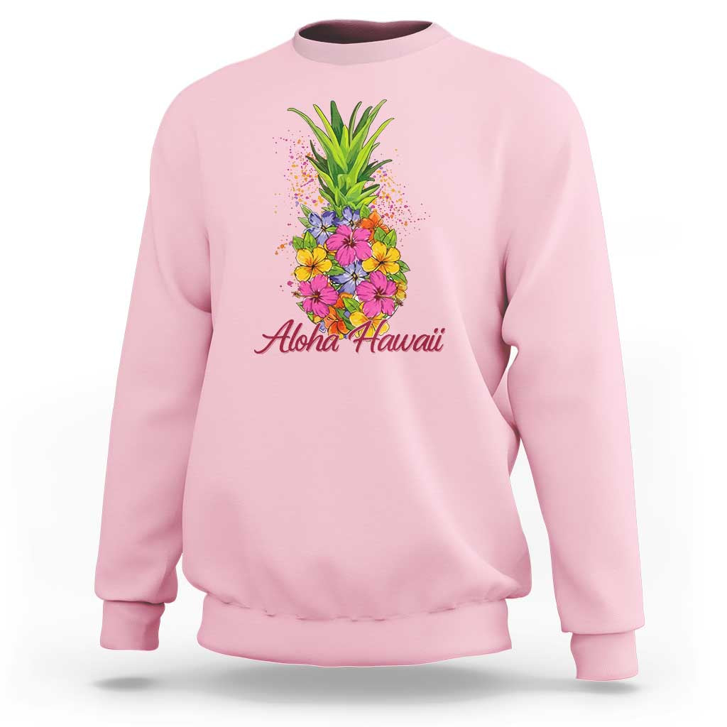 Tropical Floral Pineapple Aloha Hawaii Sweatshirt Hawaiian Island Vacation Graphic