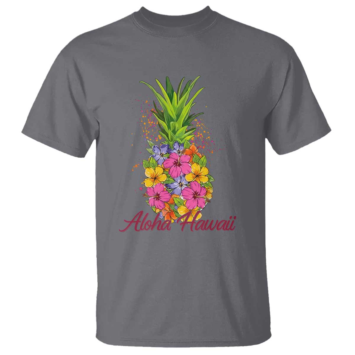 Tropical Floral Pineapple Aloha Hawaii T Shirt Hawaiian Island Vacation Graphic