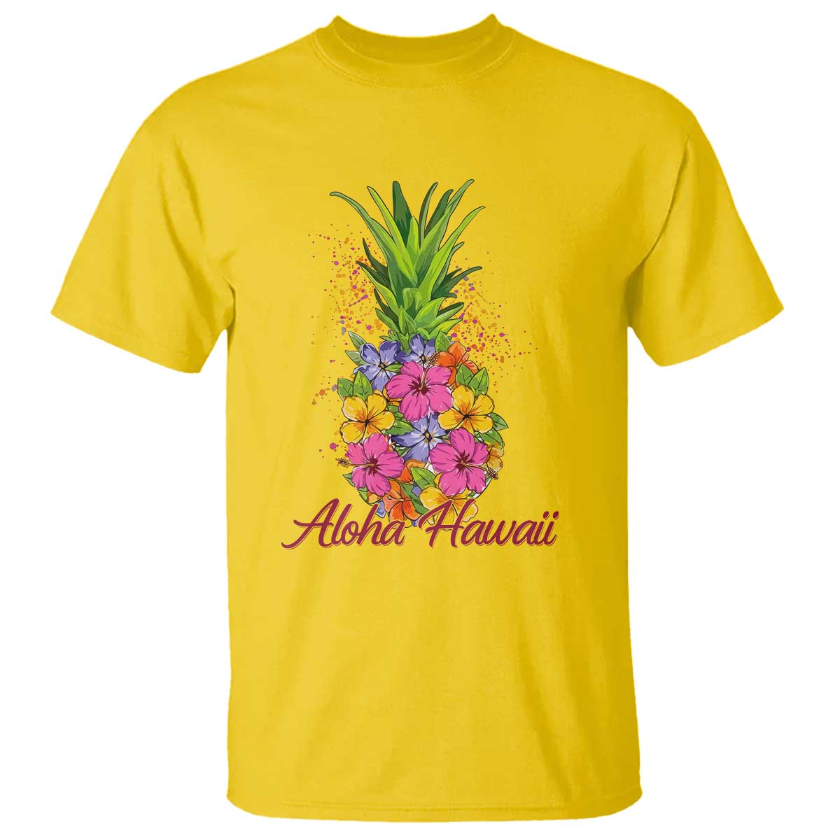 Tropical Floral Pineapple Aloha Hawaii T Shirt Hawaiian Island Vacation Graphic