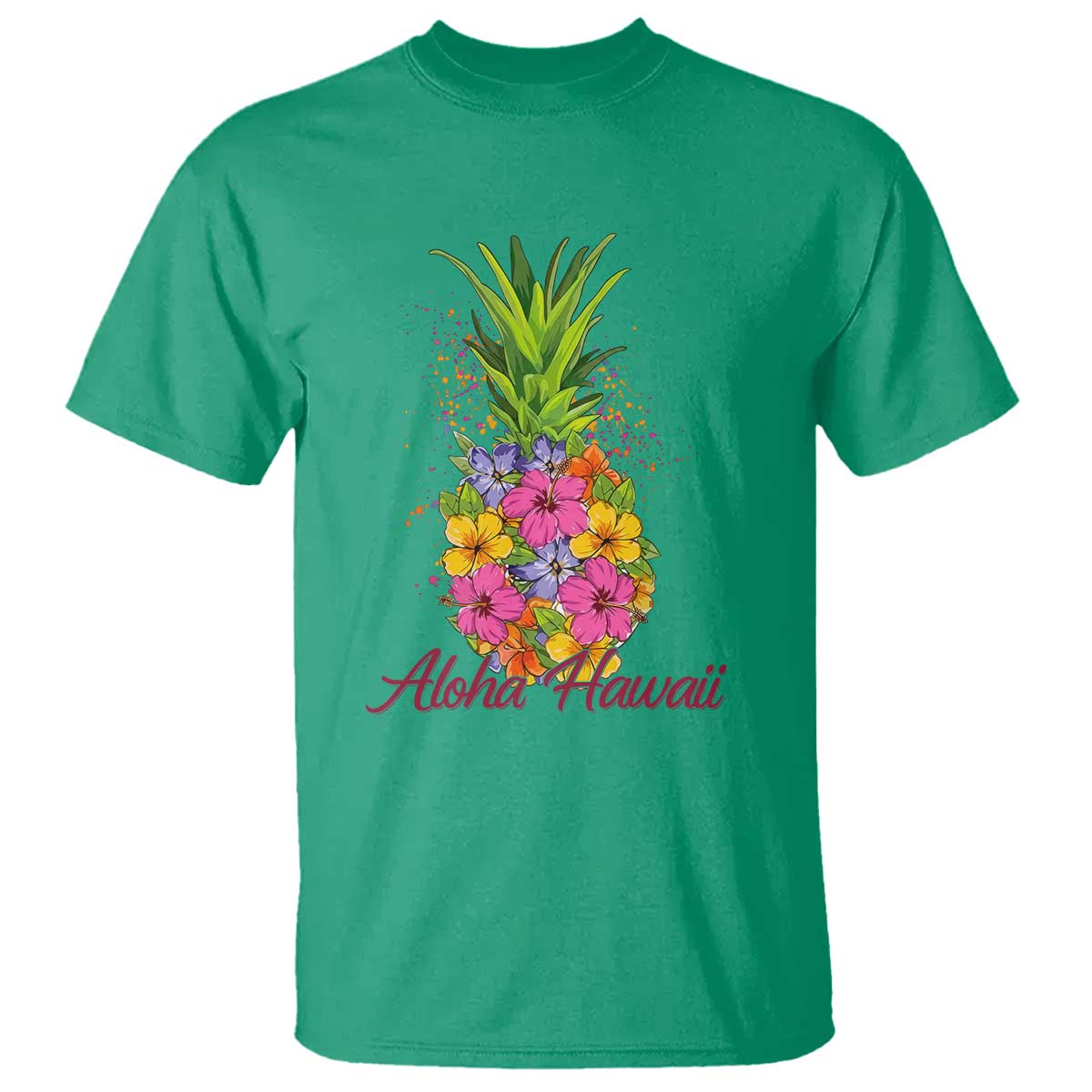 Tropical Floral Pineapple Aloha Hawaii T Shirt Hawaiian Island Vacation Graphic