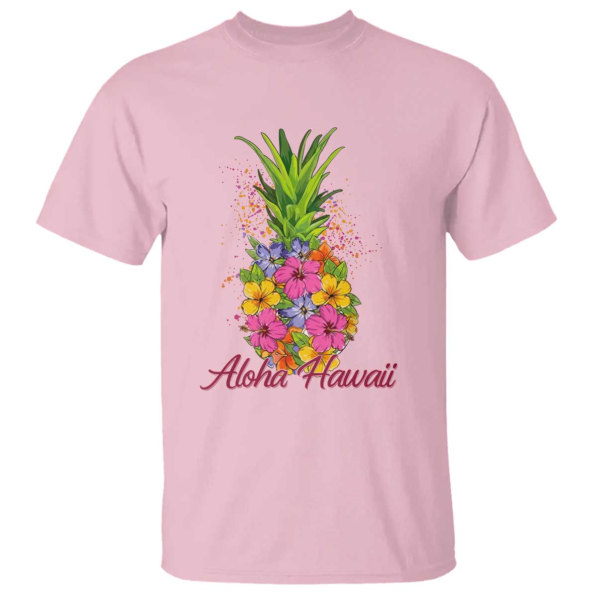Tropical Floral Pineapple Aloha Hawaii T Shirt Hawaiian Island Vacation Graphic