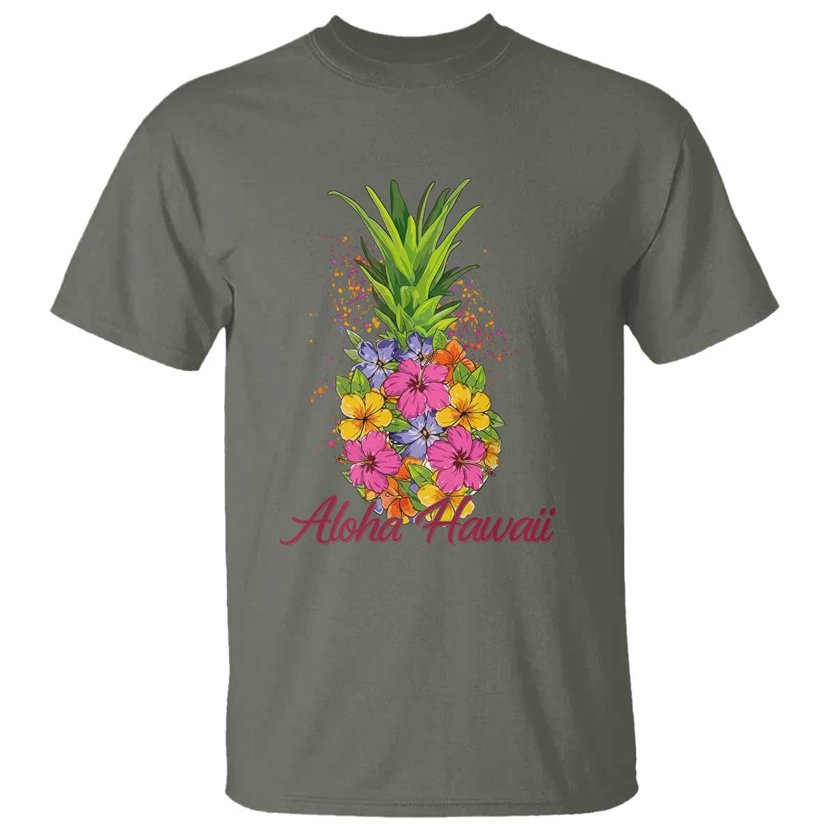 Tropical Floral Pineapple Aloha Hawaii T Shirt Hawaiian Island Vacation Graphic