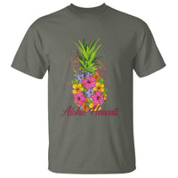 Tropical Floral Pineapple Aloha Hawaii T Shirt Hawaiian Island Vacation Graphic