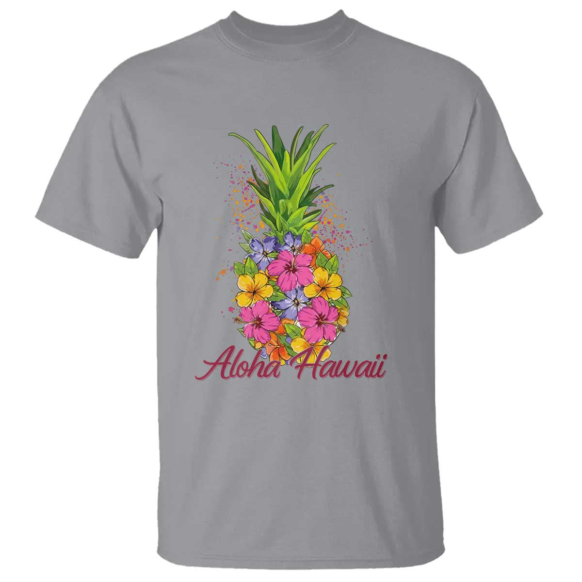 Tropical Floral Pineapple Aloha Hawaii T Shirt Hawaiian Island Vacation Graphic